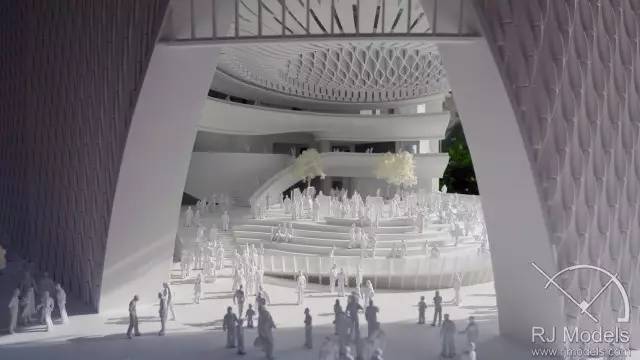 ▲戲曲中心概念模型內(nèi)往來不絕的人潮。